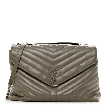 Saint Laurent Calfskin Y Quilted Monogram Large Loulou Chain Satchel Storm 1 of 10