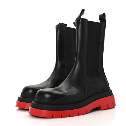 Bottega Veneta Calfskin The Tire Chelsea Boots 40.5 Black Bright Red 3 of 7