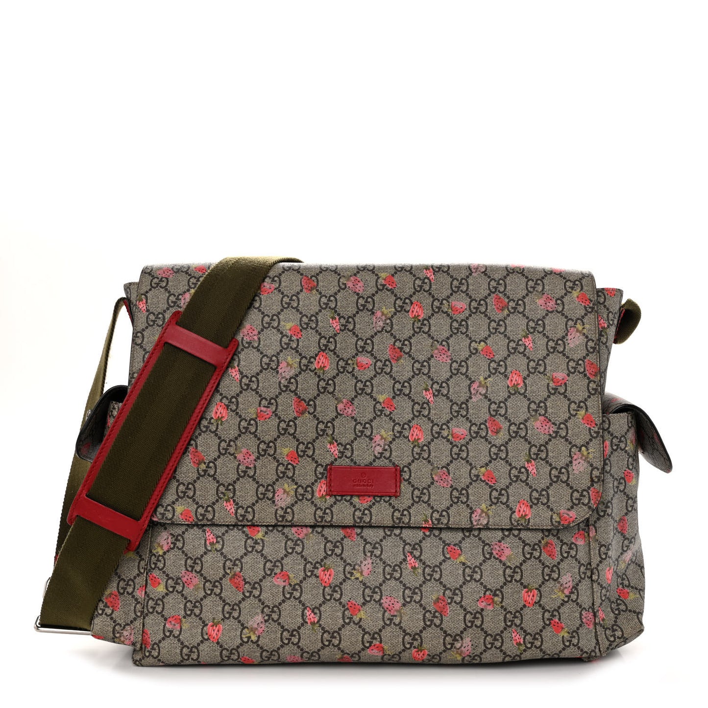 GG Supreme Monogram Strawberry Messenger Diaper Bag Beige
