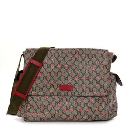 Gucci GG Supreme Monogram Strawberry Messenger Diaper Bag Beige 1 of 10