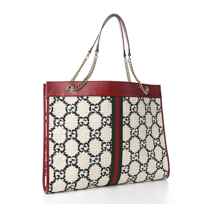 Gucci Tweed GG Monogram Large Rajah Chain Tote White Black Romantic Cherry 3 of 10