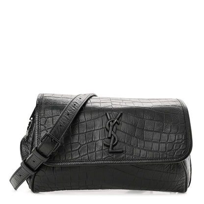 Saint Laurent Crocodile Embossed Calfskin Matelasse Monogram Baby Niki Shoulder Belt Bag Black 1 of 12