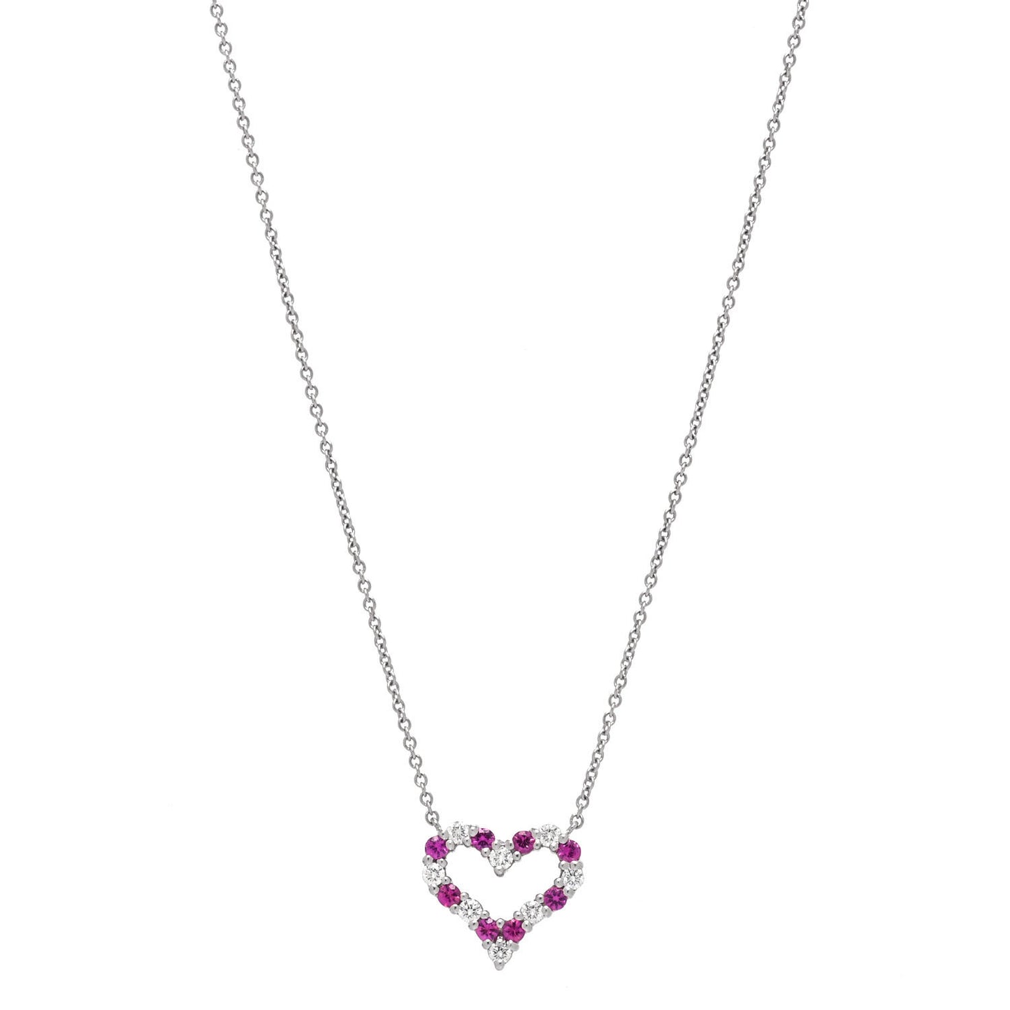 Platinum Diamond Pink Sapphire Mini Heart Pendant Necklace