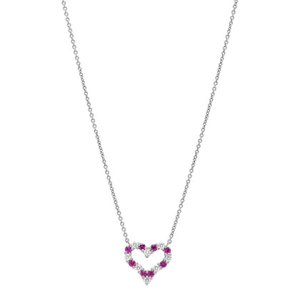 Tiffany Platinum Diamond Pink Sapphire Mini Heart Pendant Necklace 1 of 6