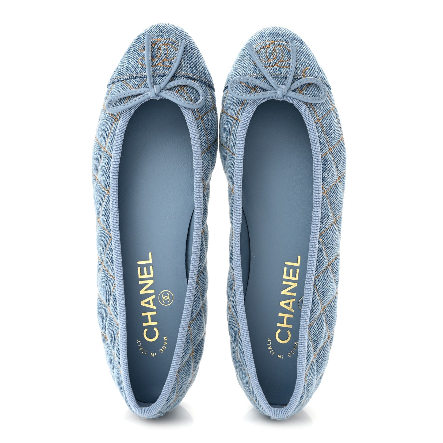 Denim Quilted CC Cap Toe Ballerina Flats 36.5 Light Blue