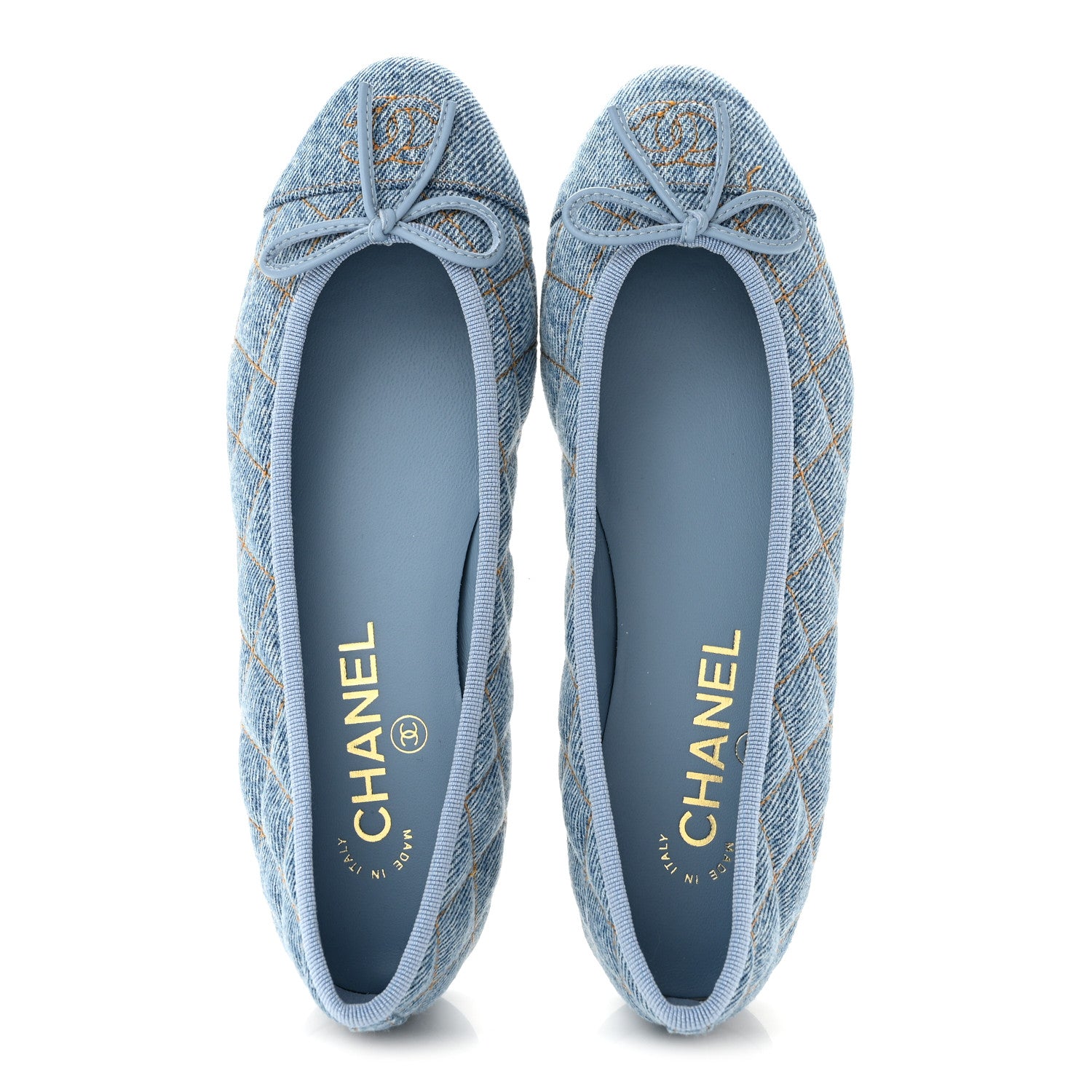 Chanel Denim Quilted CC Cap Toe Ballerina Flats 36.5 Light Blue 2 of 10