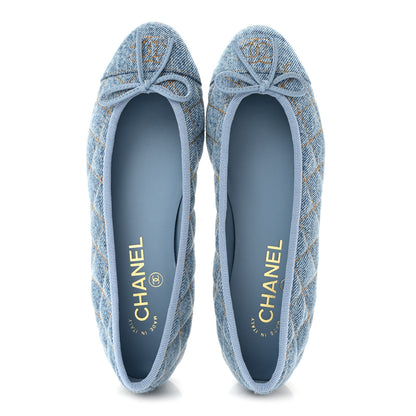 Chanel Denim Quilted CC Cap Toe Ballerina Flats 36.5 Light Blue 2 of 10
