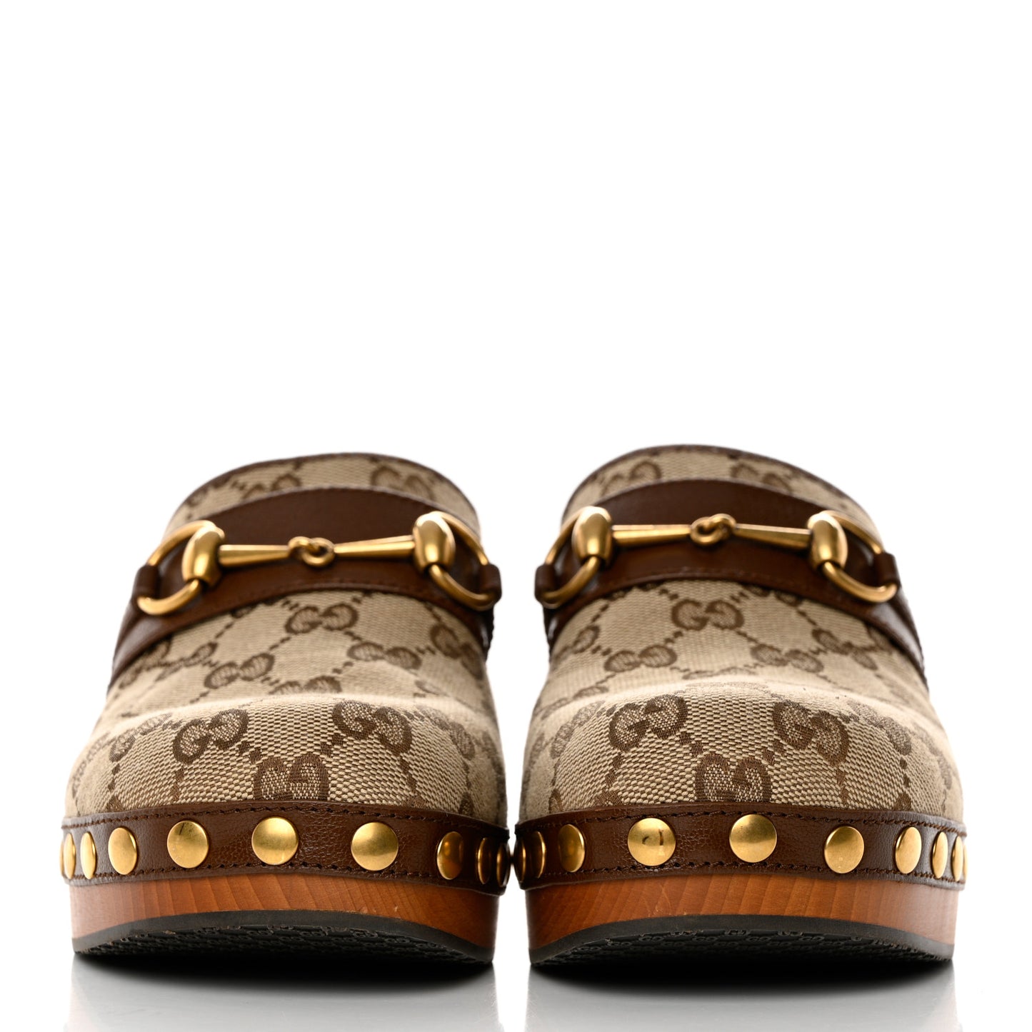 Monogram Goatskin Horsebit Clog Mules 36.5 Beige Ebony Brown Sugar