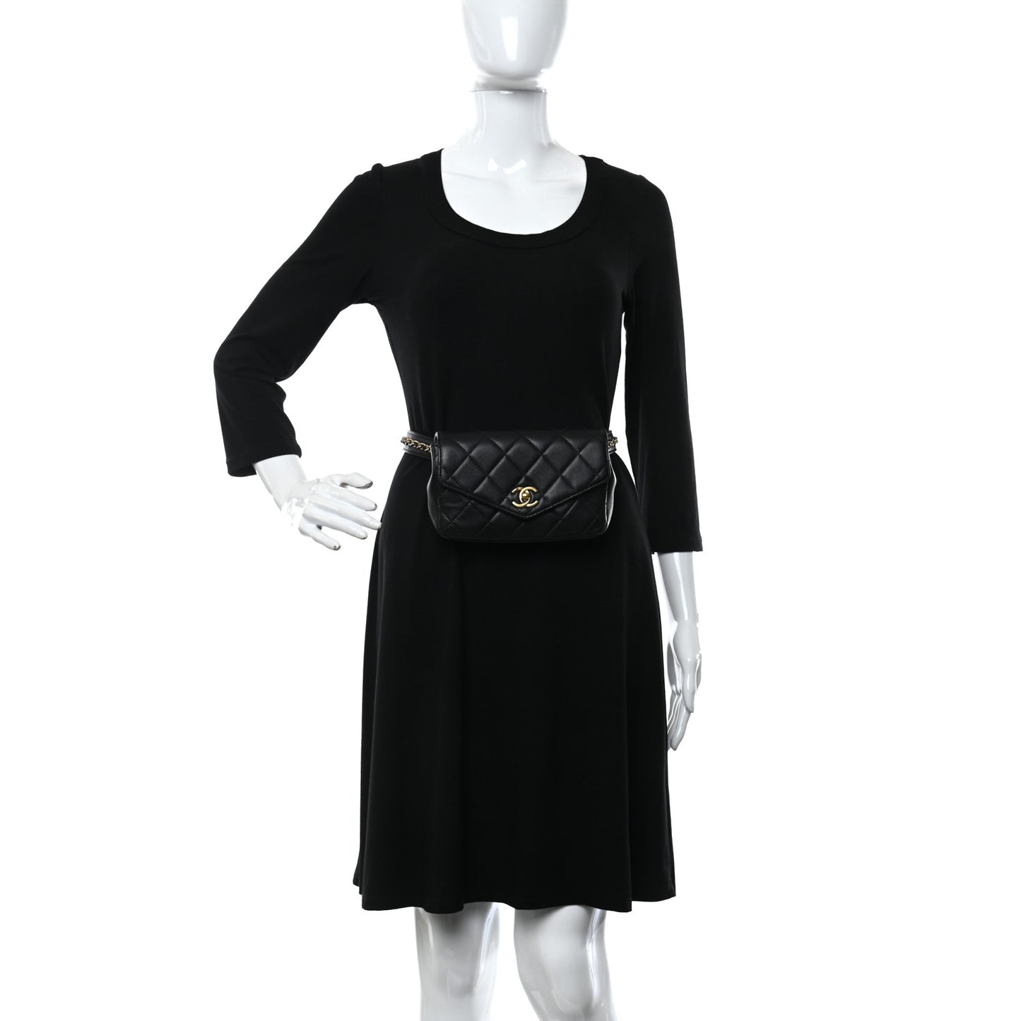 Lambskin Quilted Flap Waist Belt Bag Black