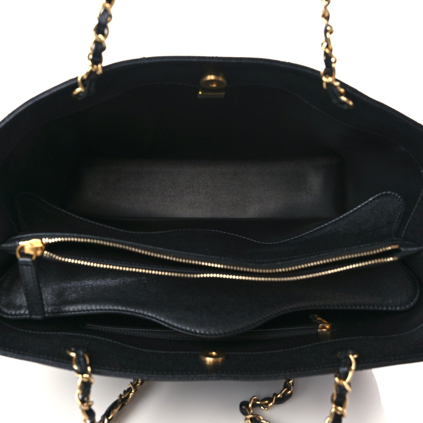 Caviar Quilted Large Classic Shopping Tote Black