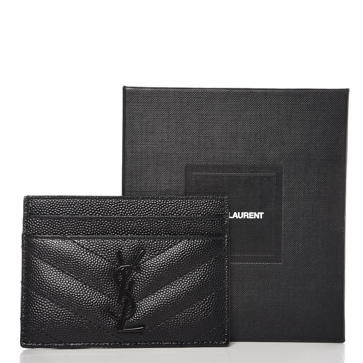 Saint Laurent Grain De Poudre Matelasse Chevron Monogram Credit Card Case Black 8 of 8