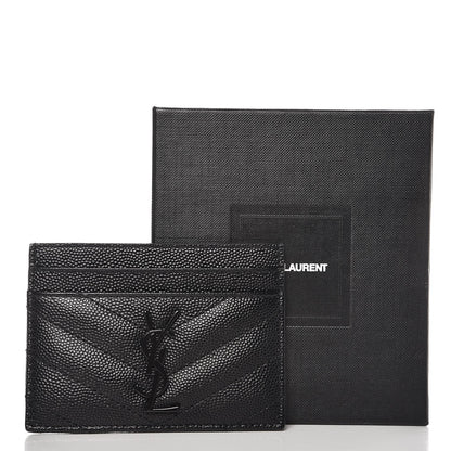 Saint Laurent Grain De Poudre Matelasse Chevron Monogram Credit Card Case Black 8 of 8