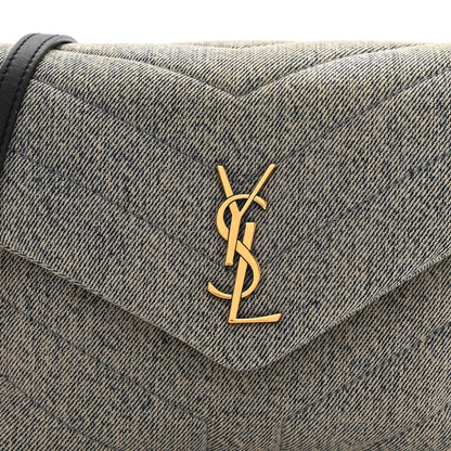 Saint Laurent Denim Y Quilted Monogram Toy Loulou Crossbody Bag Grey 7 of 10