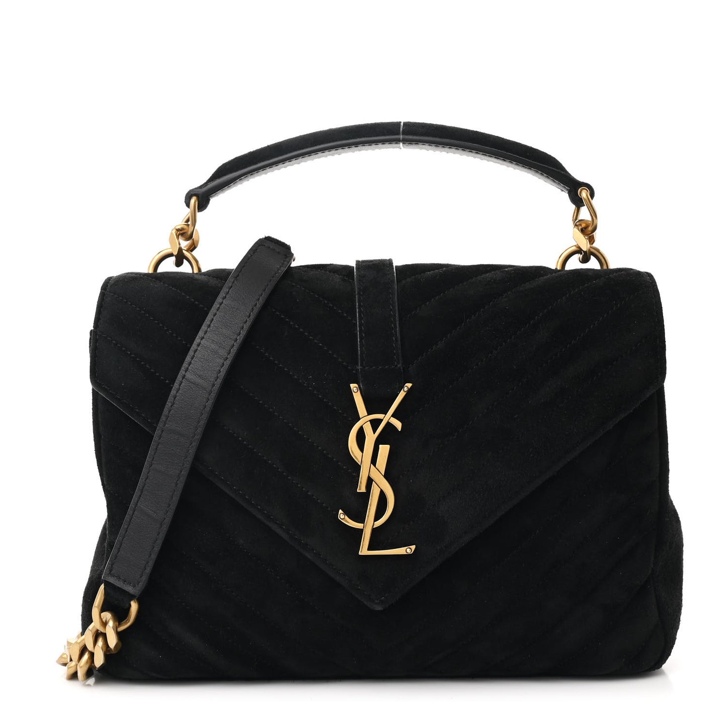 Suede Matelasse Chevron Monogram Medium College Bag Black