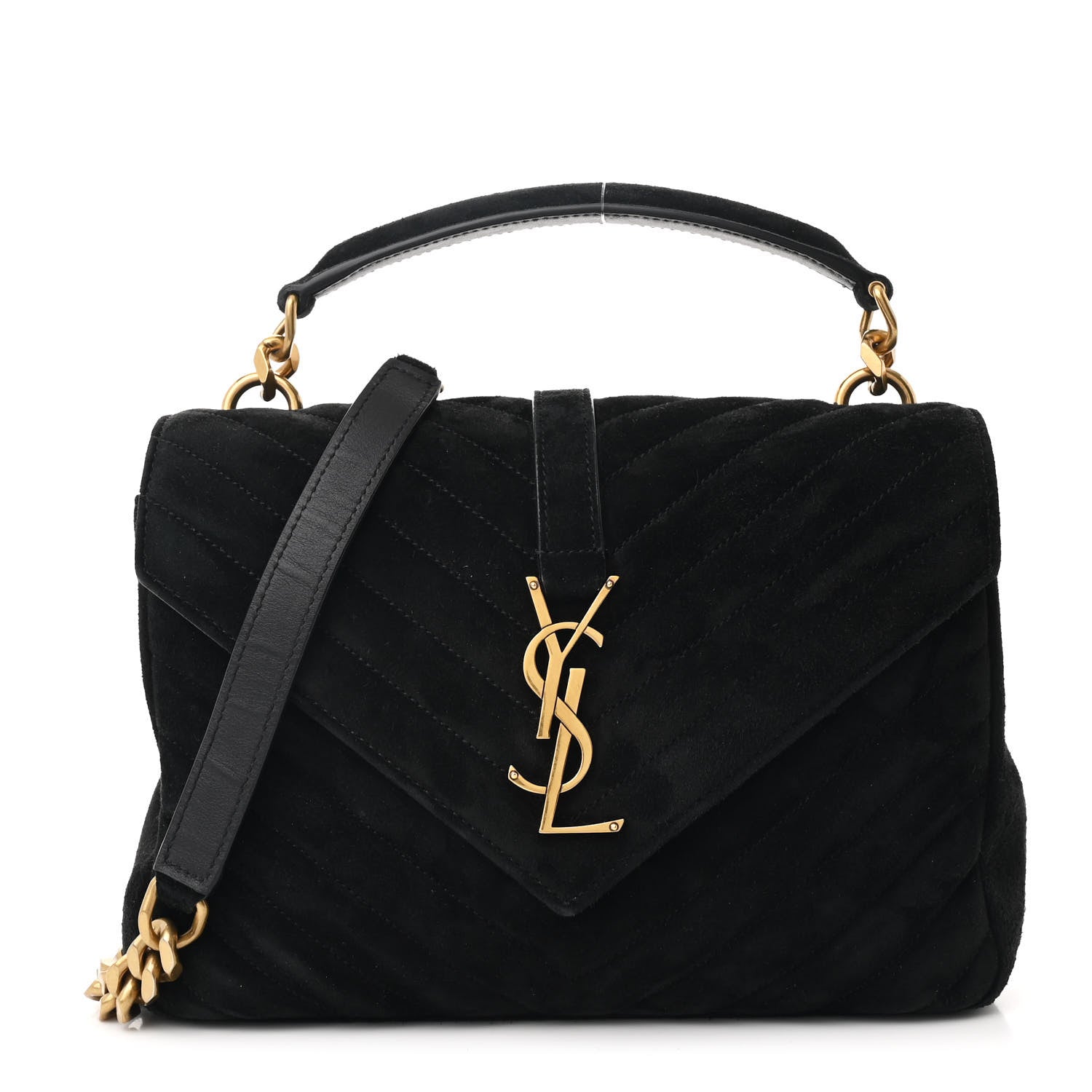 Saint Laurent Suede Matelasse Chevron Monogram Medium College Bag Black 1 of 12