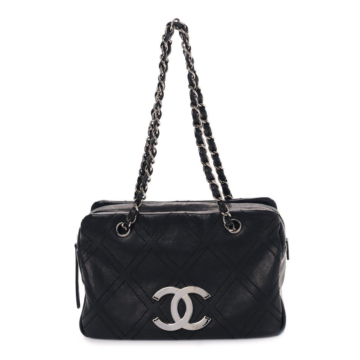 Calfskin Small Diamond Stitch Tote Black