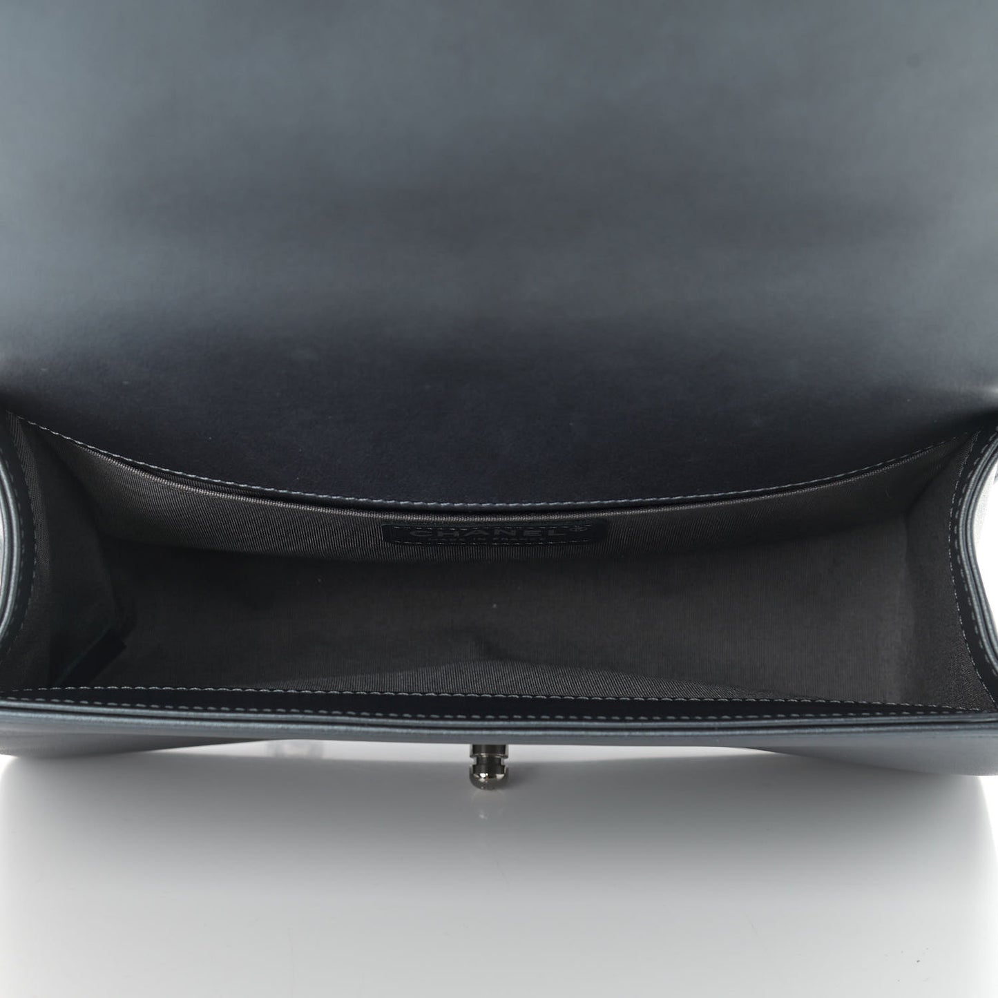 Metallic Calfskin Crystal Medium Boy Flap Dark Silver