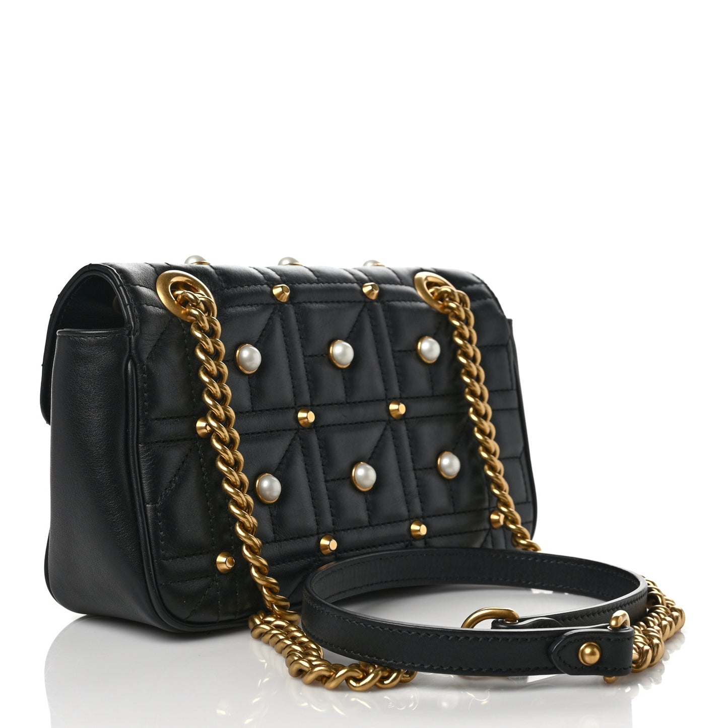 Calfskin Matelasse Studded Mini Pearly GG Marmont Shoulder Bag Black