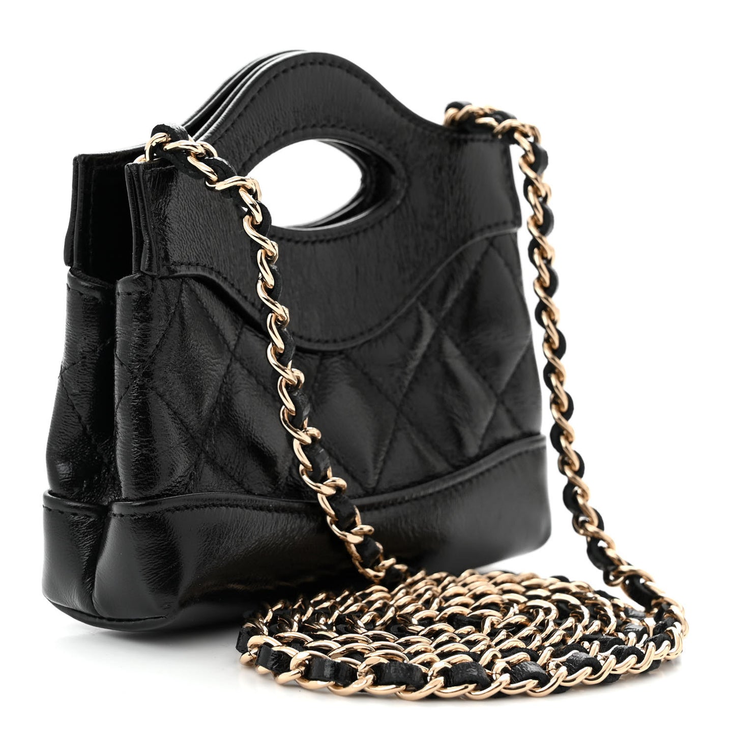 Shiny Lambskin Quilted Micro 31 Clutch With Chain Black
