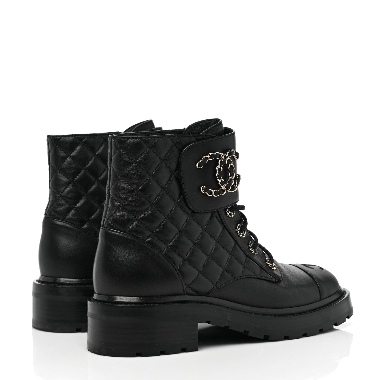 Shiny Goatskin Calfskin Quilted Lace Up Combat Boots 39 Black