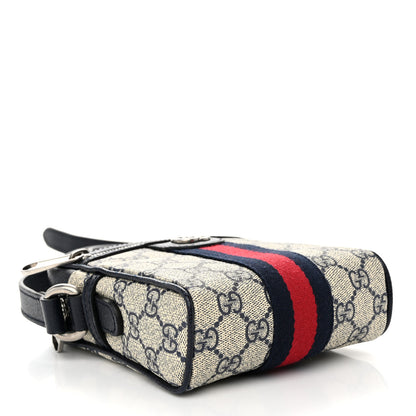 Gucci GG Supreme Monogram Textured Calfskin Web Mini Ophidia Messenger Beige Blue 4 of 11