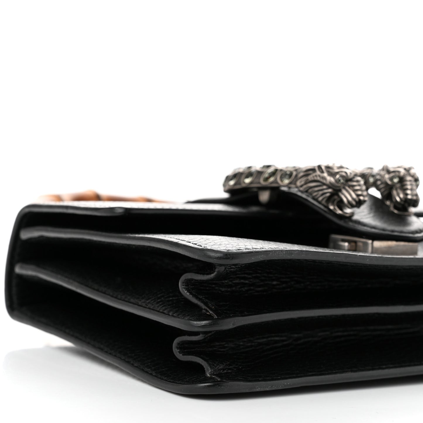 Dollar Calfskin Crystal Web Mini Dionysus Bamboo Top Handle Bag Black Black Diamond
