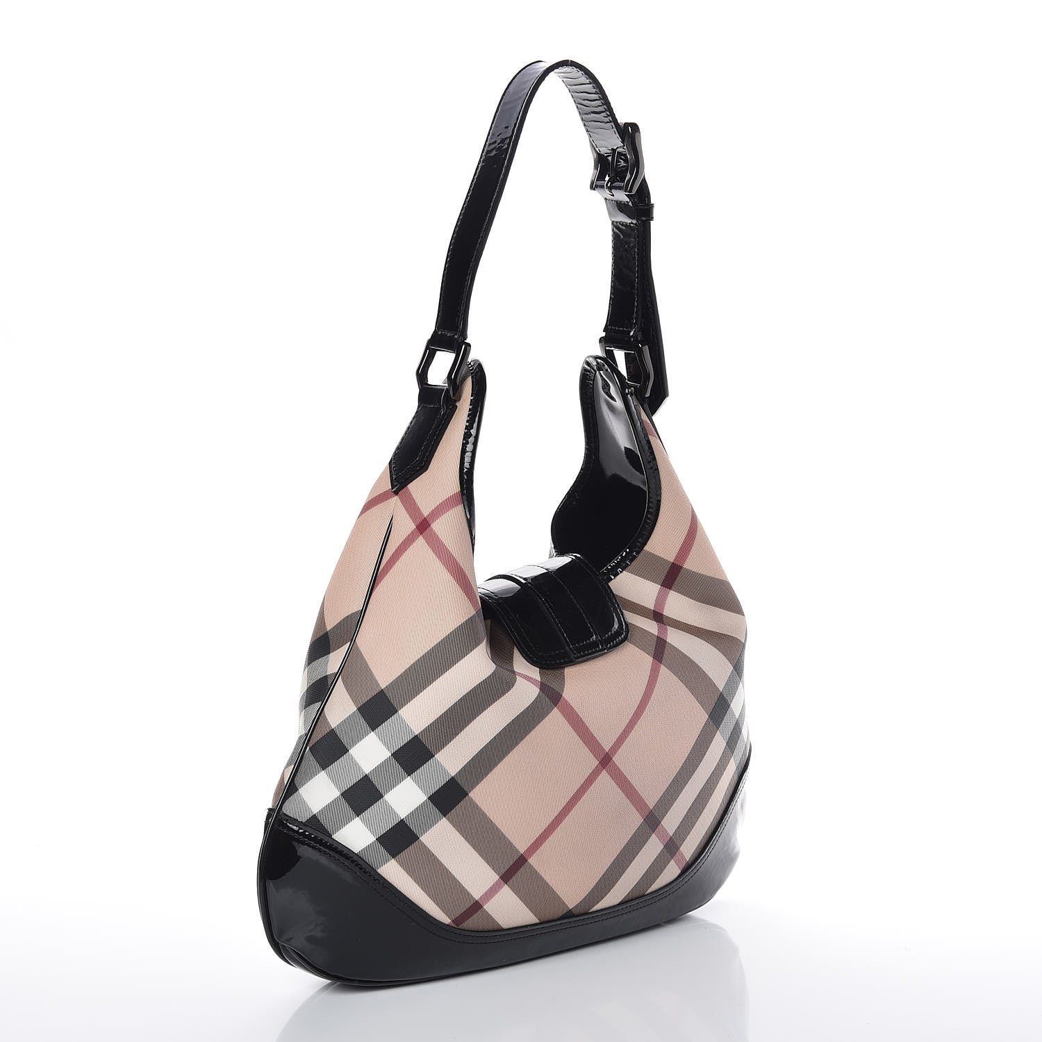 Burberry Patent Nova Check Brook Hobo Black 3 of 8