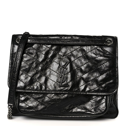 Saint Laurent Crinkled Calfskin Matelasse Monogram Large Niki Chain Satchel Black 1 of 12
