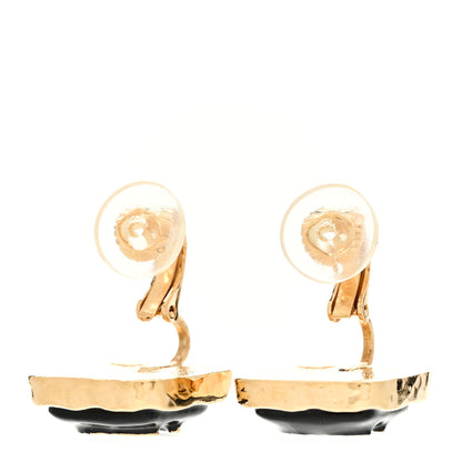 Chanel Resin CC Square Clip On Earrings Gold Black 3 of 4