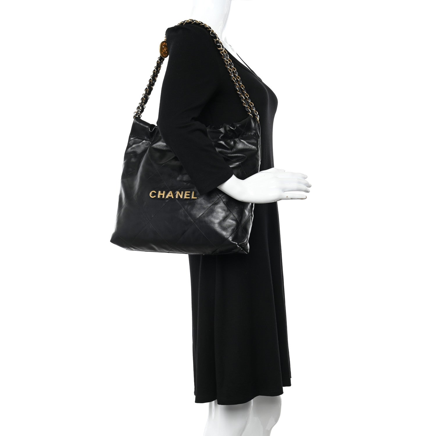Chanel Shiny Calfskin Quilted Small Chanel 22 Black 2 of 14