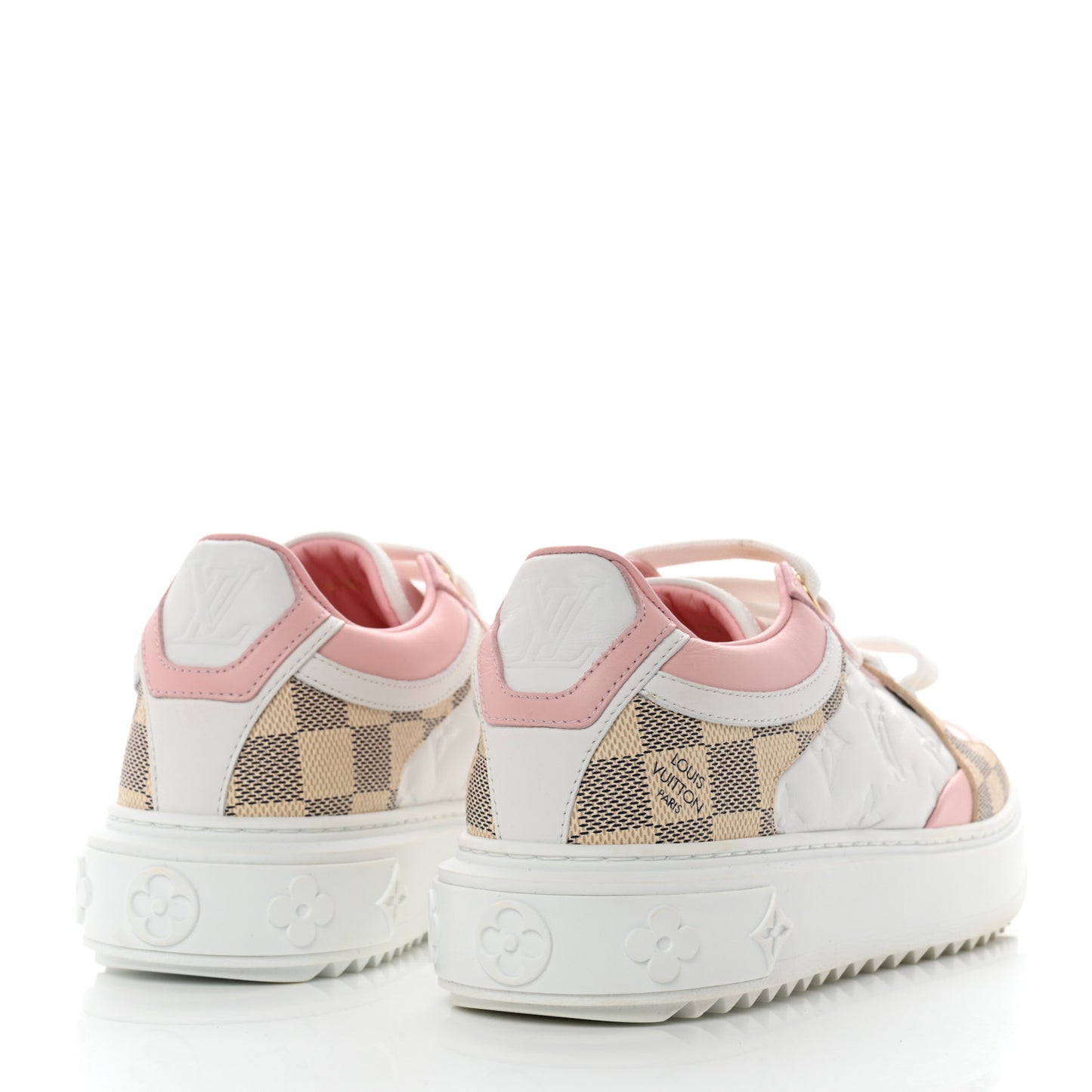 Monogram Embossed Calfskin Damier Azur Time Out Sneakers 37 Rose Clair Pink