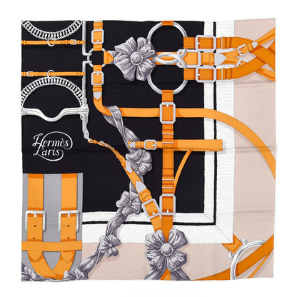 Hermes Silk Grand Manege Detail Scarf 90 Black Etoupe Caramel 1 of 6