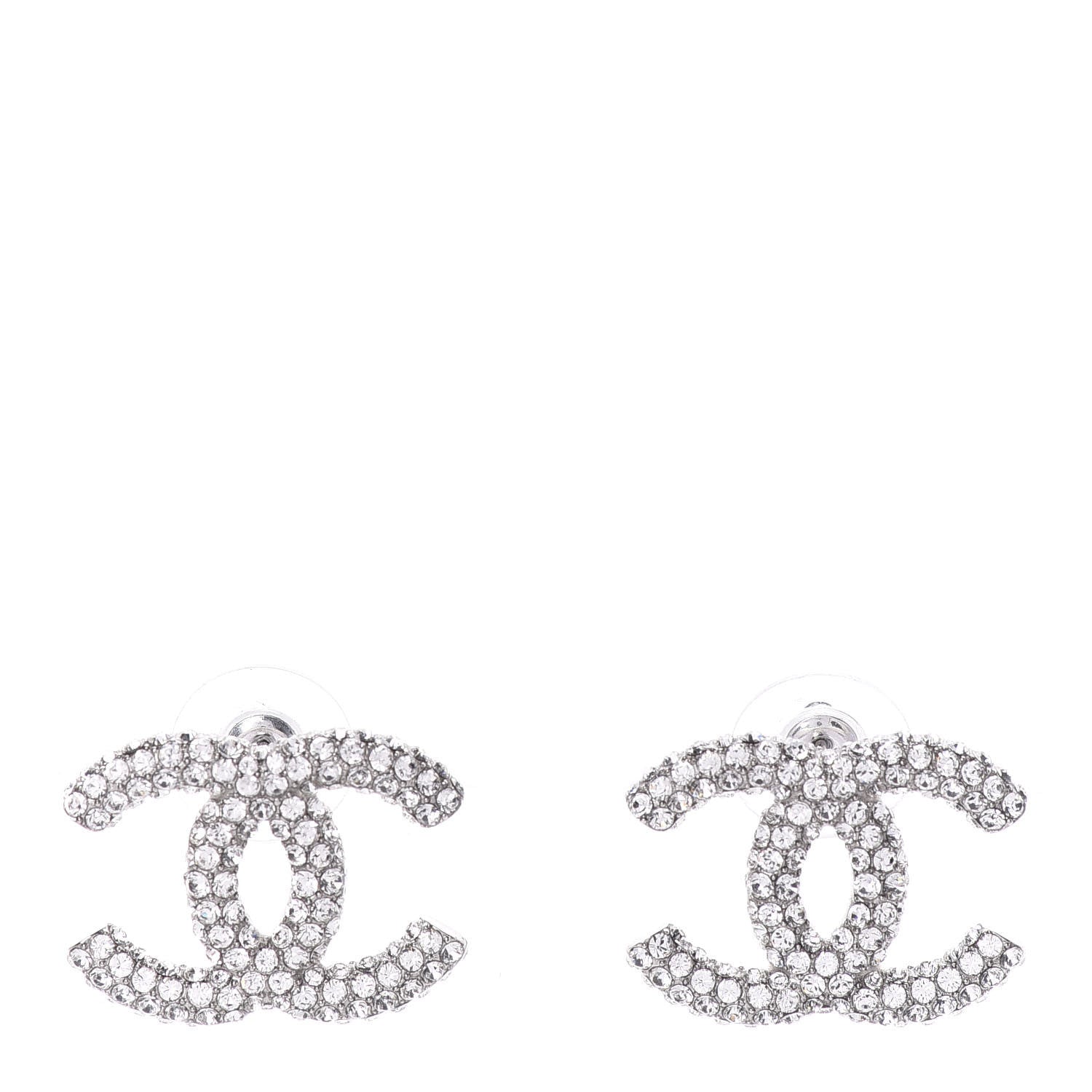Chanel Crystal CC Earrings Silver 1 of 5