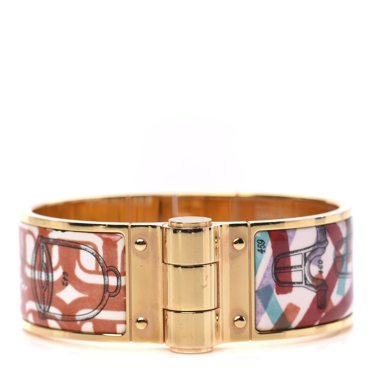 Hermes Enamel Printed Wide Manufacture Boucleries Hinged Bracelet S Rose Couture 1 of 5