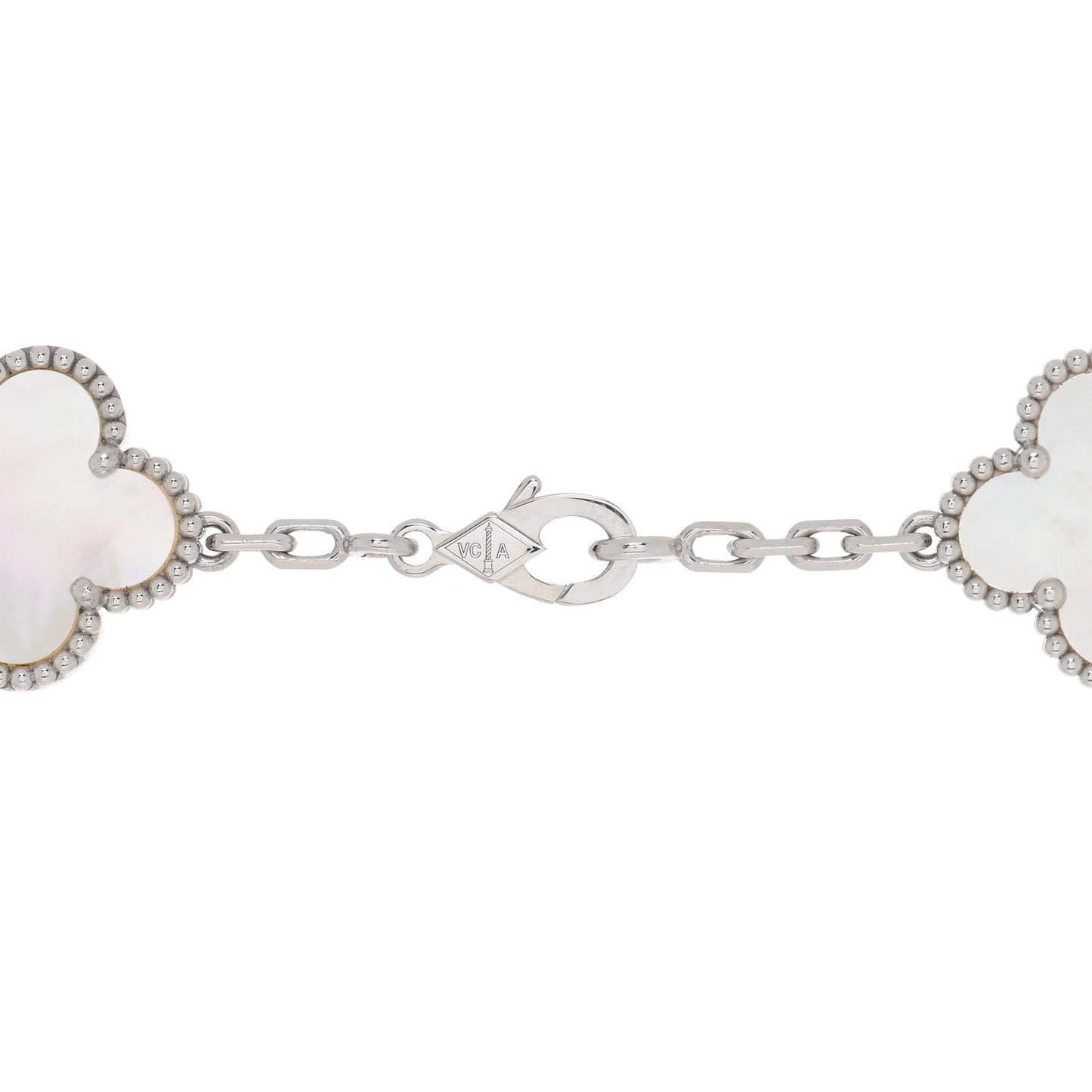 18K White Gold Mother of Pearl 10 Motifs Vintage Alhambra Necklace