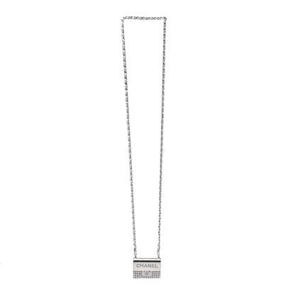 Chanel Metal Lambskin Strass Crystal Purse CC Long Necklace Silver 4 of 6