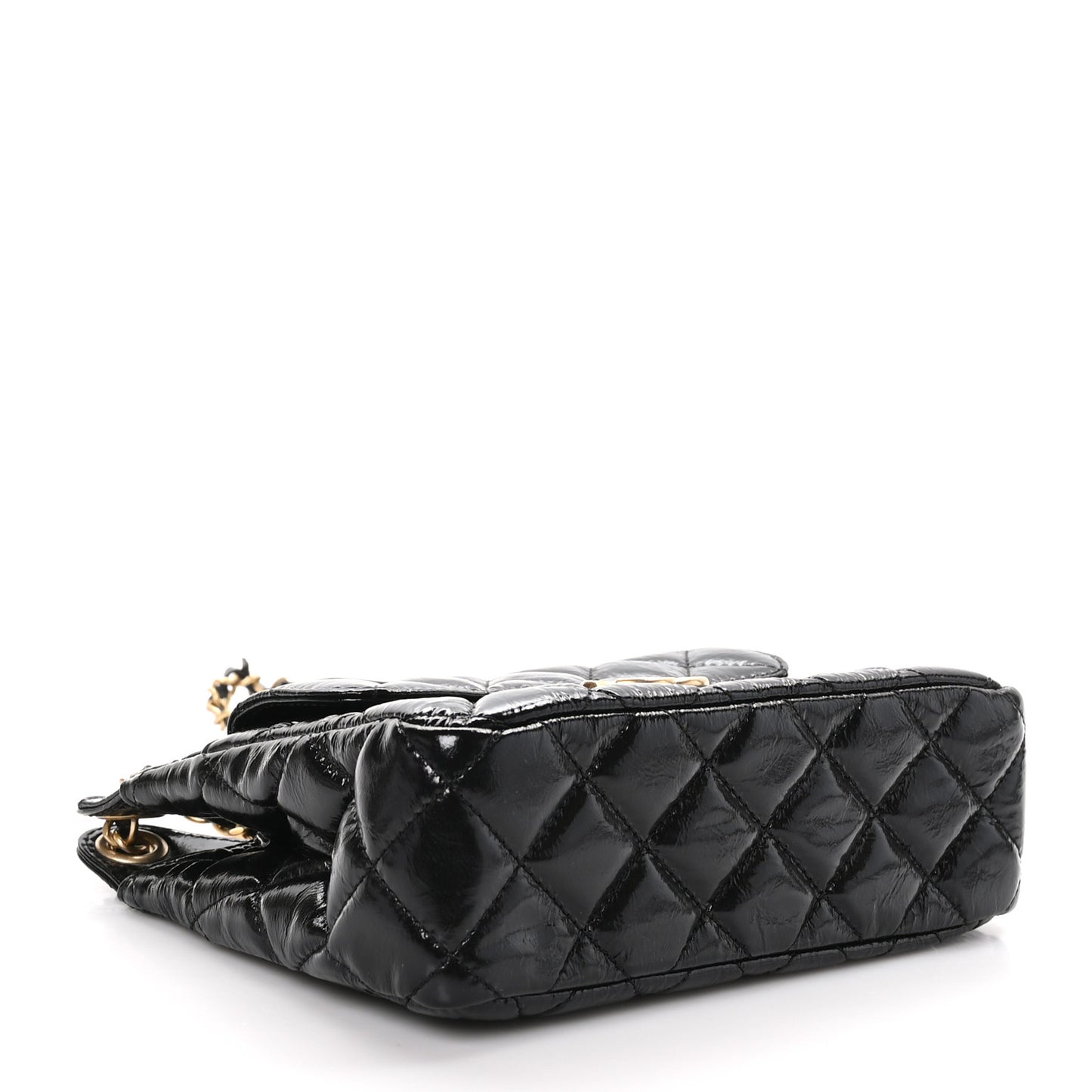 Shiny Crumpled Calfskin Quilted Small Wavy CC Hobo Black