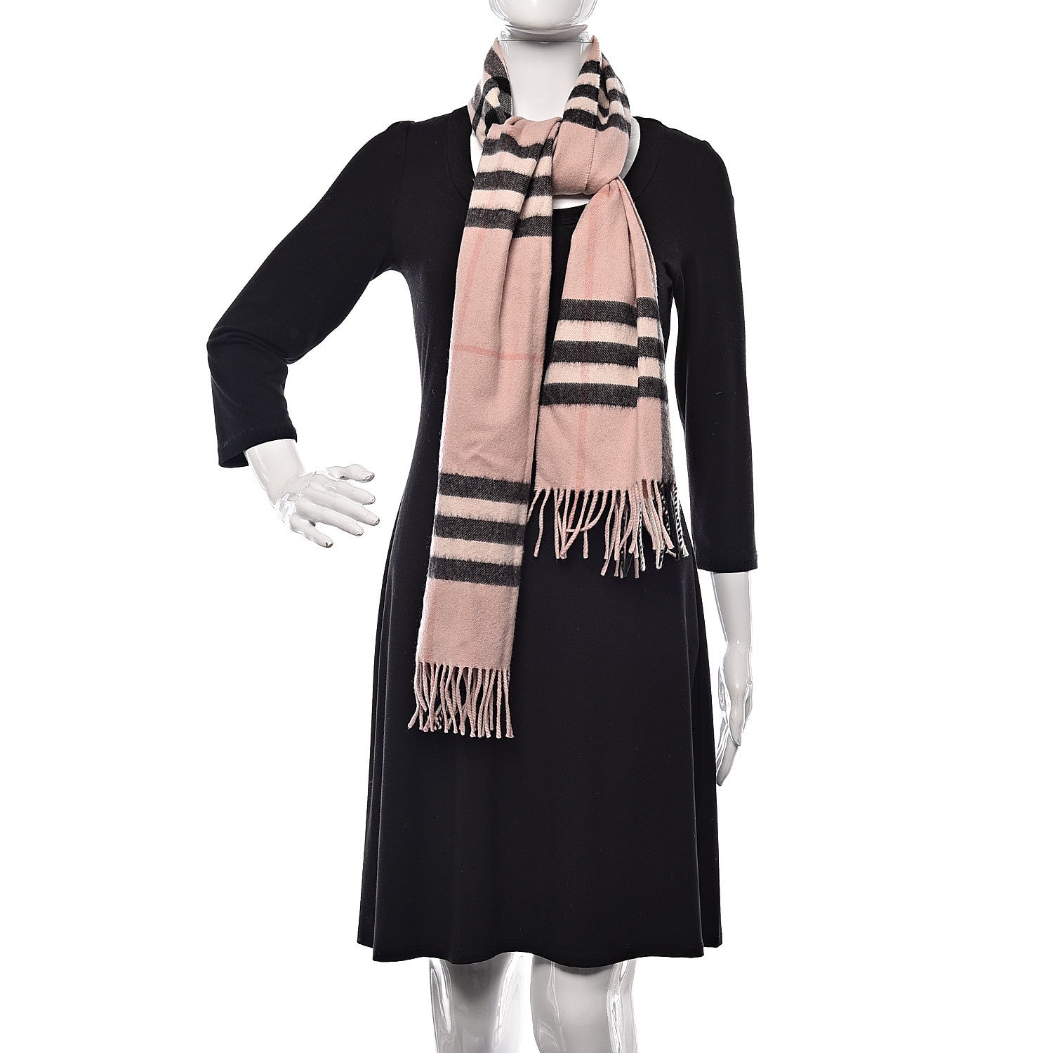 Burberry Cashmere Giant Check Icon Stripe Fringe Scarf Ash Rose 2 of 4