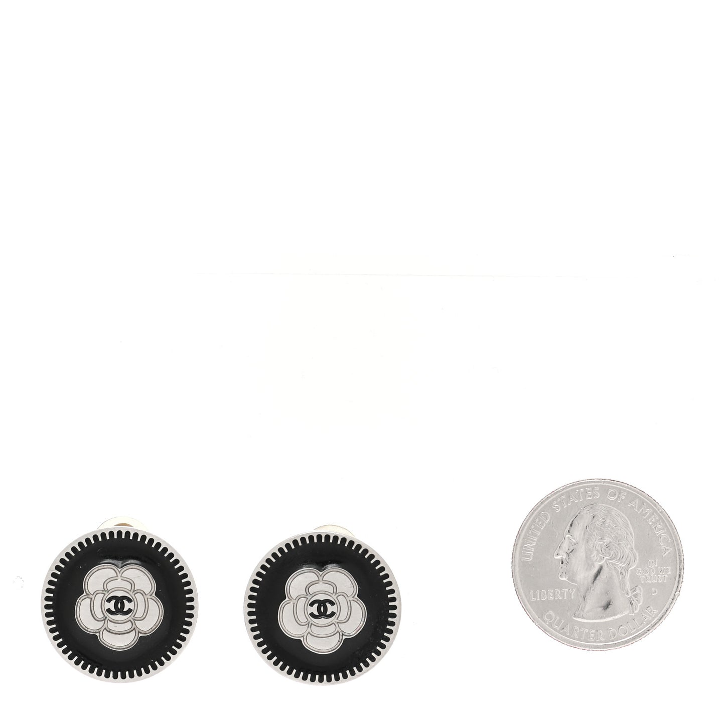 Enamel CC Camellia Clip On Earrings Black Silver