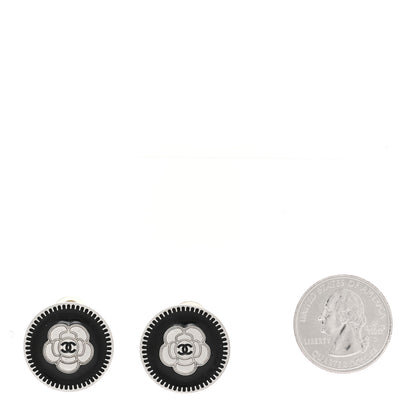 Chanel Enamel CC Camellia Clip On Earrings Black Silver 2 of 7