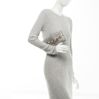 Chanel Metallic Python Crystal Paris Bombay Clutch Silver 2 of 7