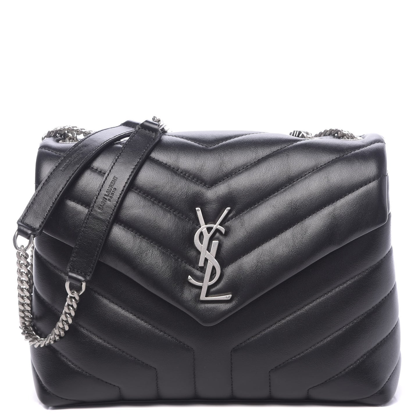 Calfskin Y Quilted Monogram Small Loulou Chain Satchel Black