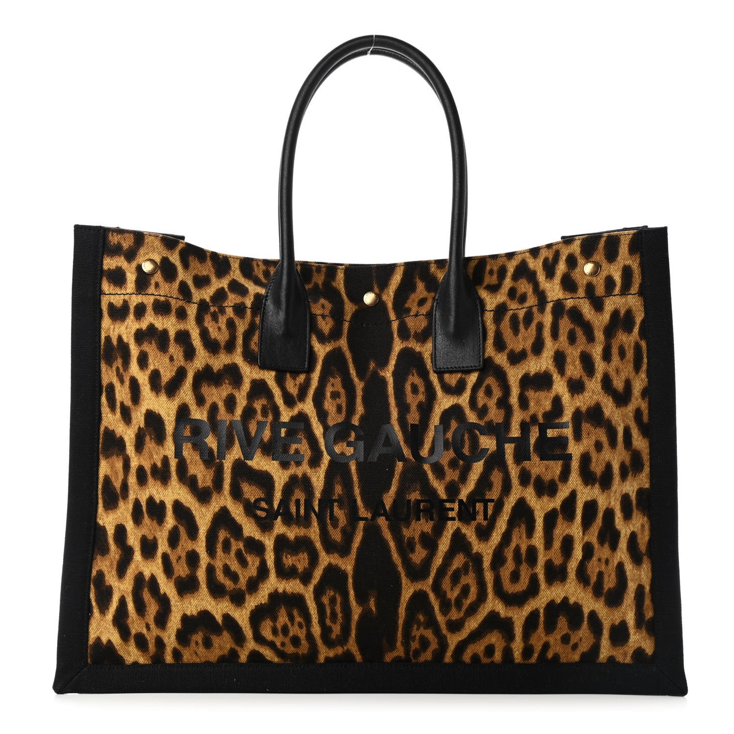 Canvas Calfskin Leopard Print Rive Gauche Noe Tote Natural Black