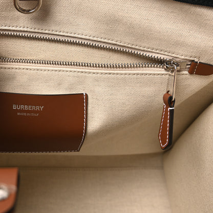 Burberry Canvas Smooth Calfskin Medium Two Tone Freya Tote Black Tan 6 of 9