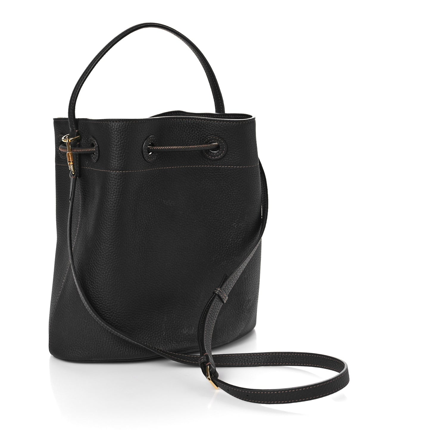 Grainy Calfskin Small TB Bucket Bag Black