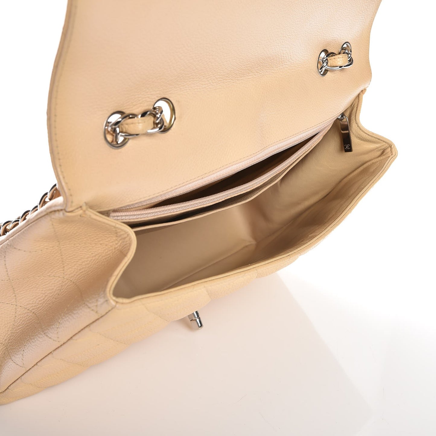 Caviar Quilted Jumbo Single Flap Beige Clair