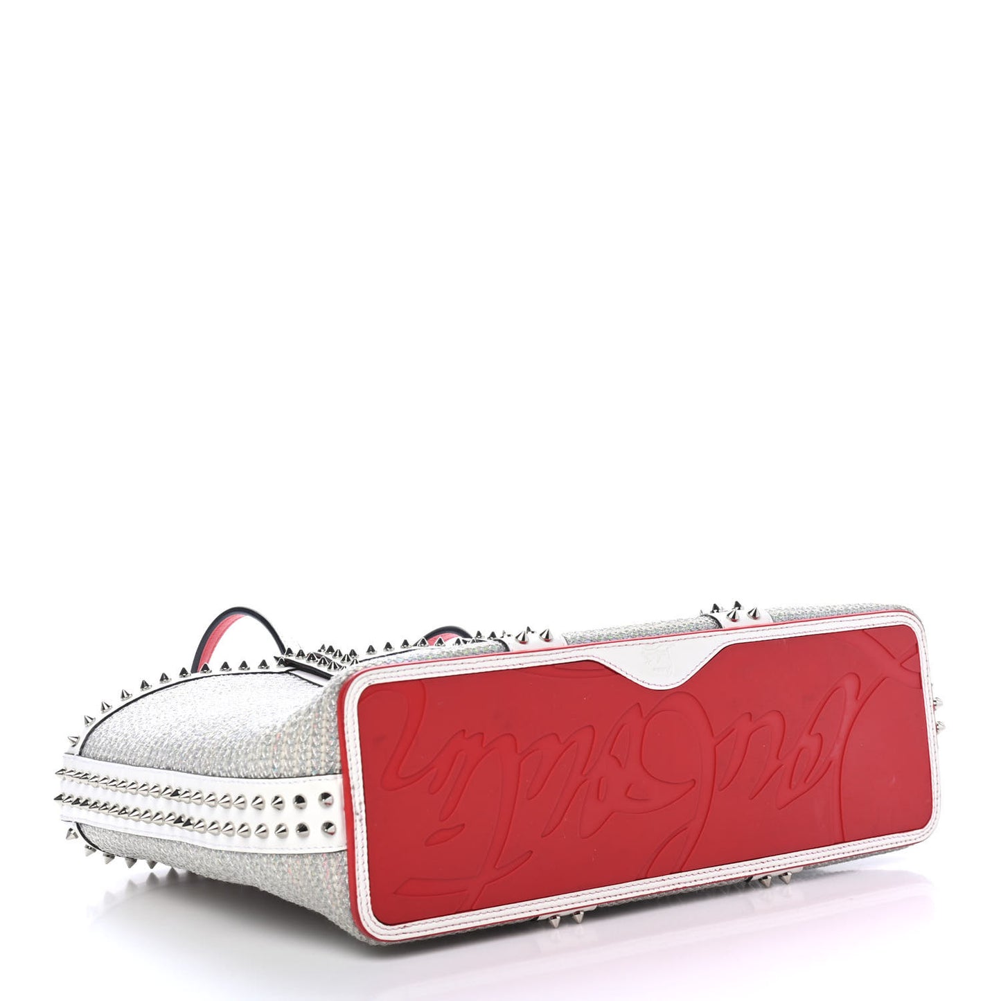 Calfskin Metallic Straw Spikes East West Cabata Tote White