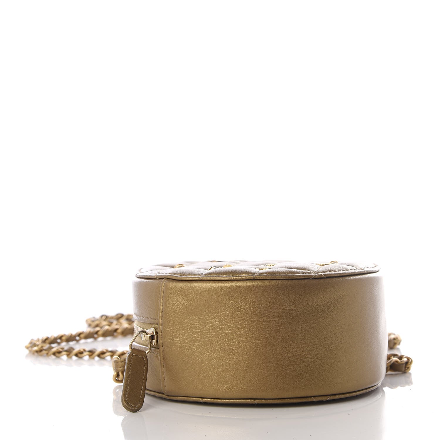 Chanel Metallic Lambskin Quilted Egyptian Amulet Round Clutch With Chain Gold 3 of 7