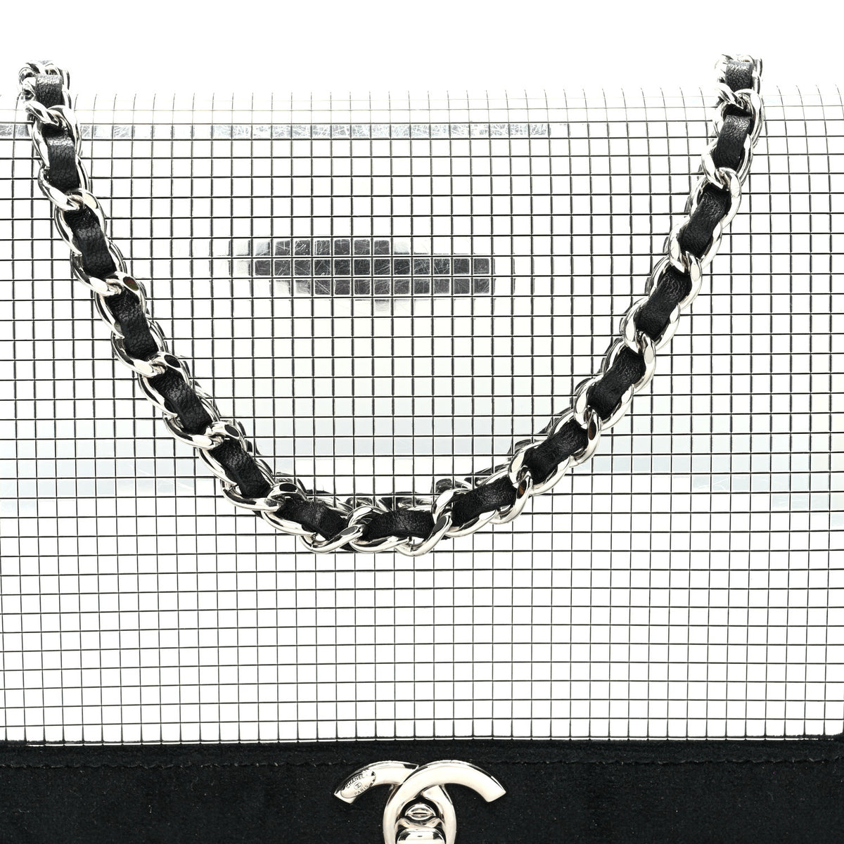 Velvet Mirror Embellished Boy Wallet On Chain WOC Argent