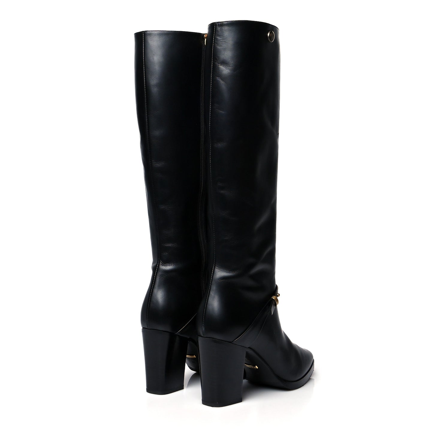 Calfskin Double G Knee High Boots 38 Black